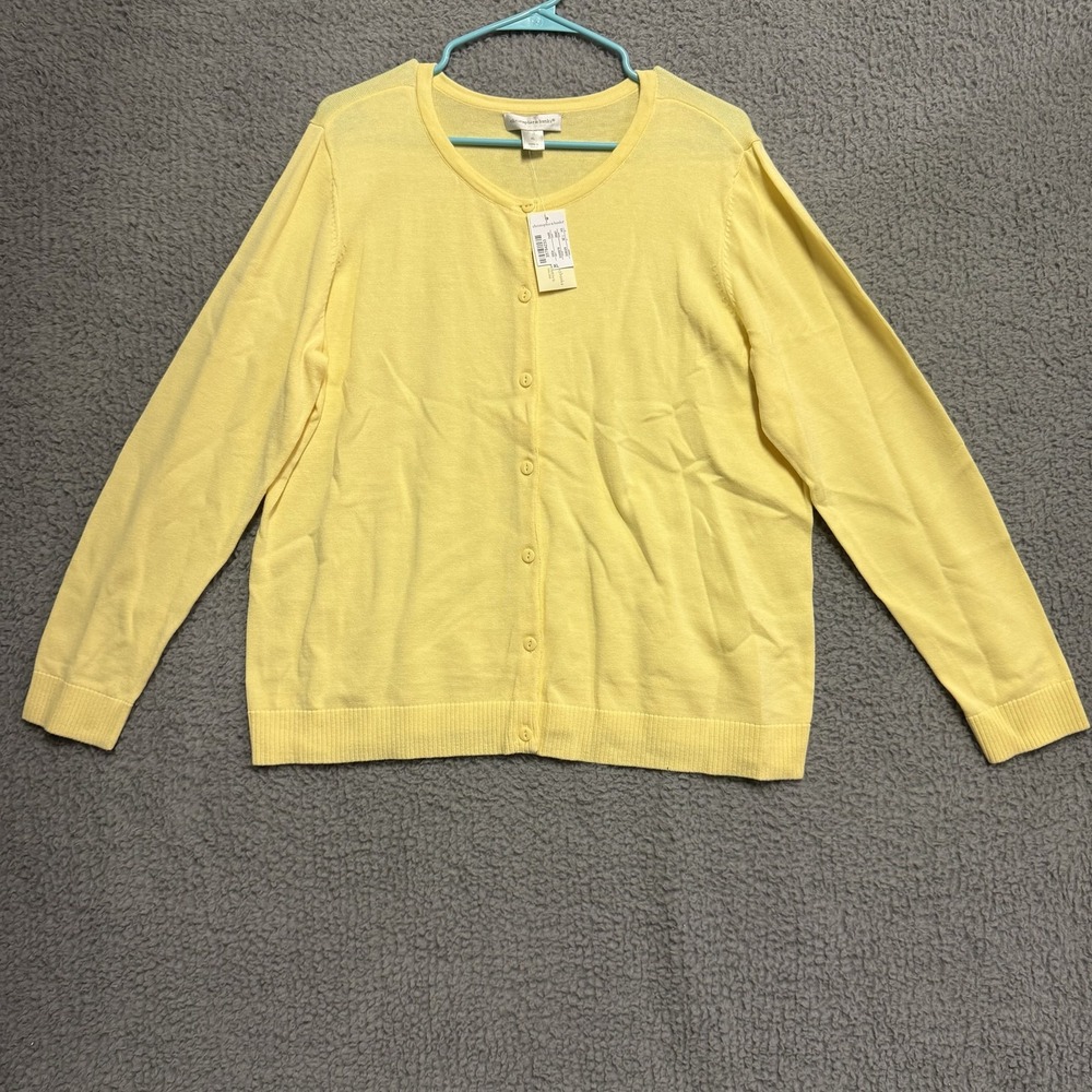 Christopher & Banks Women's XL Yellow 100% Cotton Button Front Cardigan Sweater